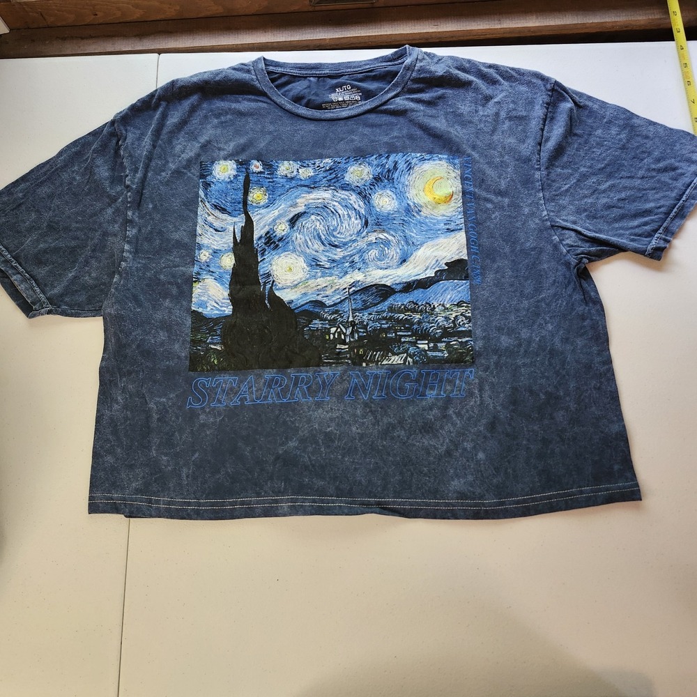 NWOT XL STARRY NIGHT Crop Top Van Gogh Short Sleeve 100% Cotton